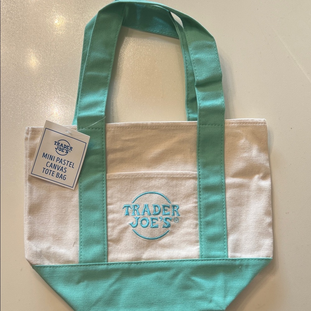 Trader Joe's Mini Canvas Tote Bag - White and Green